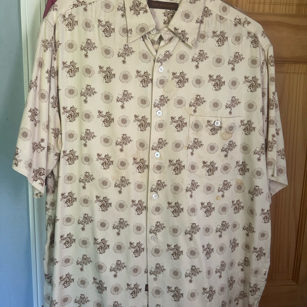 Tori Richard Cream and Brown Patterned Shirt